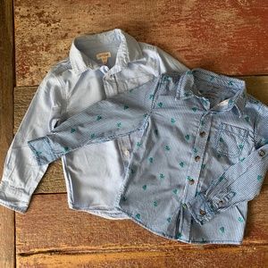 Lot Toddler Dress Shirts Blue & Striped Dino Print / button-down / 5T, XS(4/5T)